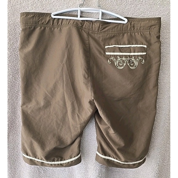 Landhaus Lederhosen German Swim Trunks Brown Size L Paisley Design Button Accent - Picture 7 of 16